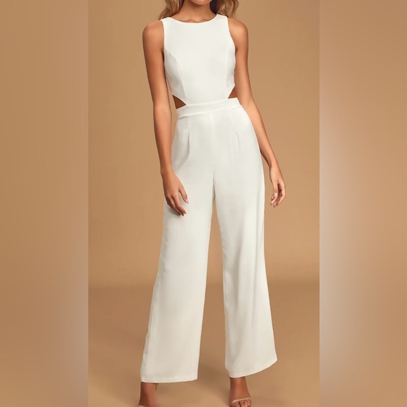 Lulus Pants - Lulus Moments to Remember White Sleeveless Wide-Leg Cutout Jumpsuit Medium NWT